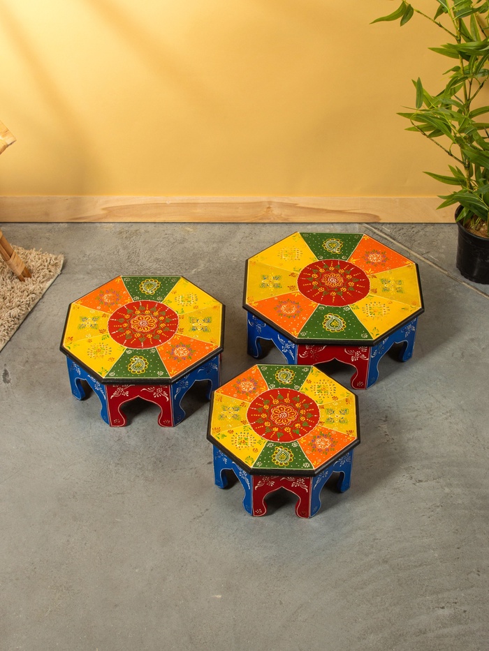 Табурет, 3 шт., 32.5×30×15 см, 37.5×33×15 см, 33.2×42×15.3 см, дерево