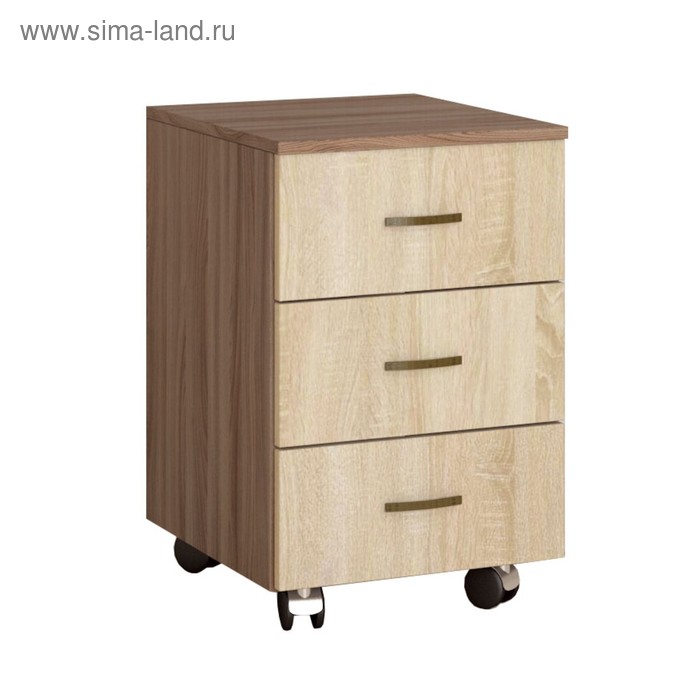 Тумба выкатная «Клик Мебель. Орион», на колёсиках, 3 ящика, 400×435×600 мм, цвет ясень шимо тёмный/дуб сонома