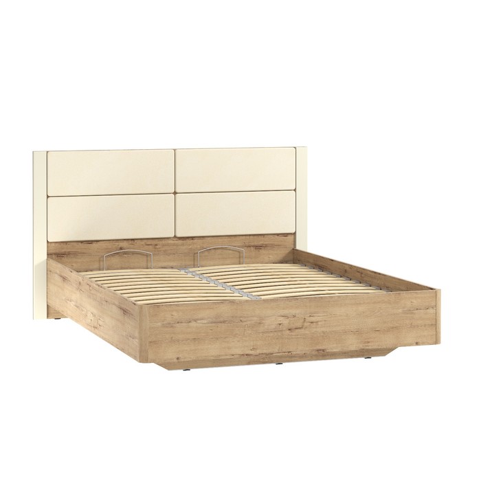 Кровать двуспальная Livorno, с подъёмным механизмом, с основанием, 1600×2000 мм, цвет мягких накладок милк/дуб бунратти