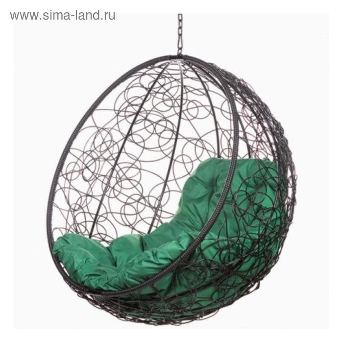 Кресло - кокон «Кокос», подвесное, с зелёной подушкой, чёрное