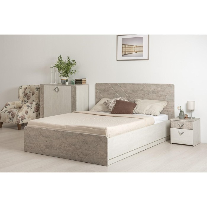 Кровать двуспальная «Амели 11.31», с ортопедическим основанием, с подъёмным механизмом, спальное место 1600×2000 мм, 1814×2052×1043 мм, цвет шёлк/бетон