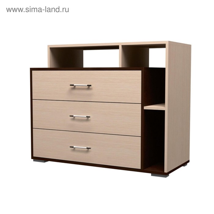 Комод напольный в спальню «Юнона», с полками, 3 ящика, 1000×426×800 мм, цвет венге/дуб