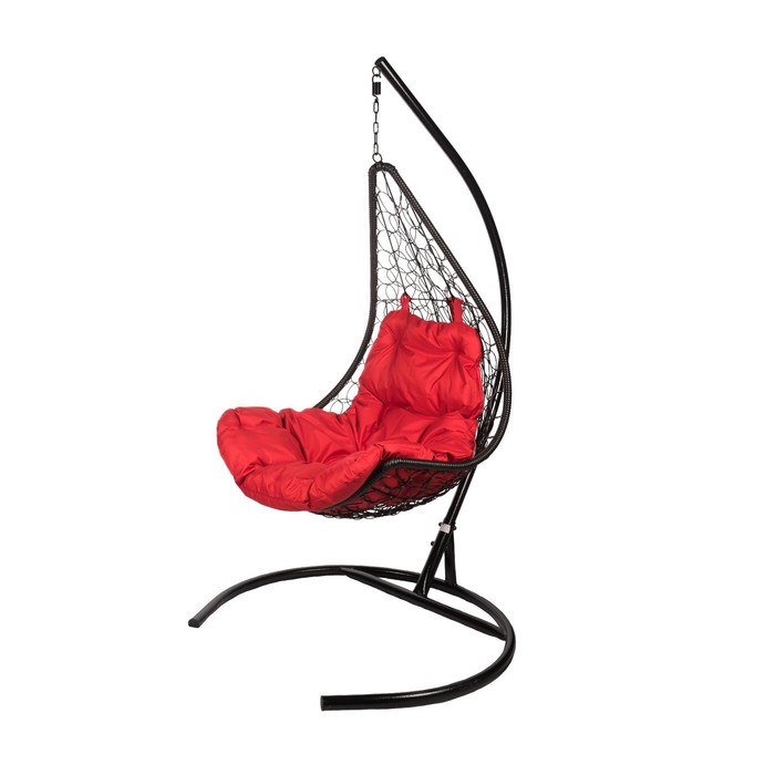 Кресло - кокон Wind, подвесное, с красной подушкой, со стойкой, чёрное
