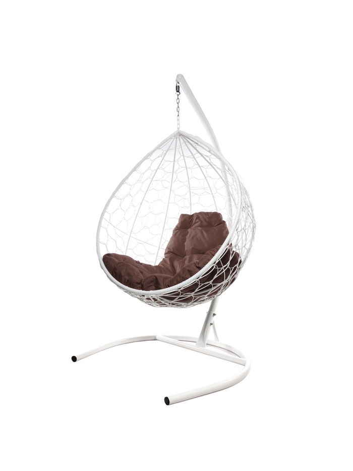 Подвесное кресло КАПЛЯ с ротангом белое, коричневая подушка, шт