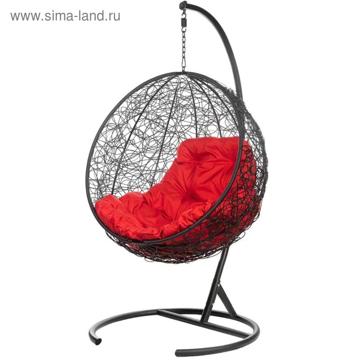 Подвесное кресло «Кокос», 195×95×75 см, с красной подушкой, на стойке, чёрное