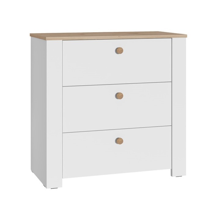 Комод напольный для детской «Джастин 16.228.03», 3 ящика, 766×392×753 мм, цвет белый шагрень/дуб белый