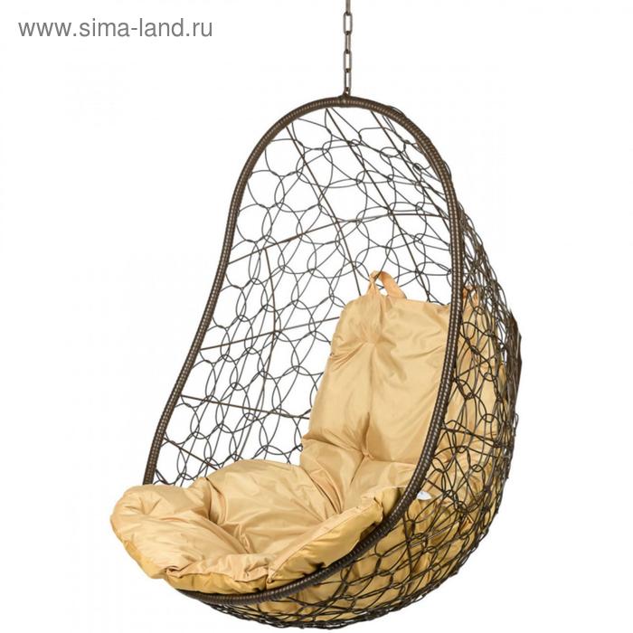 Кресло - кокон Easy, подвесное, с бежевой подушкой, коричневое