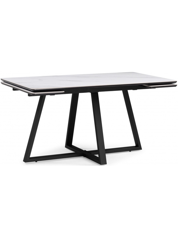Керамический стол Памелла 140(200)х80х75 белый мрамор snow white / черный