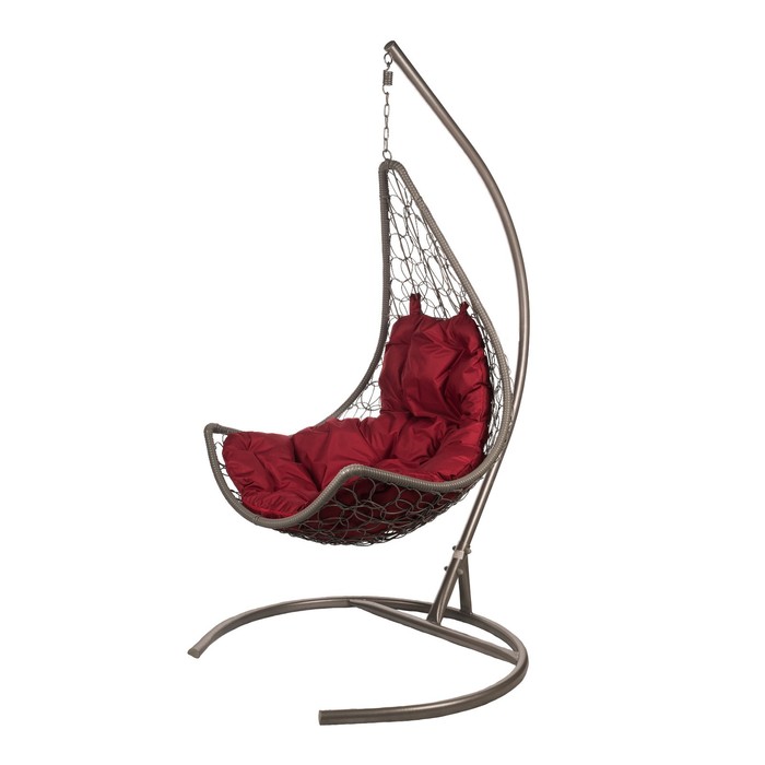Кресло - кокон Wind, подвесное, с бордовой подушкой, со стойкой, серое