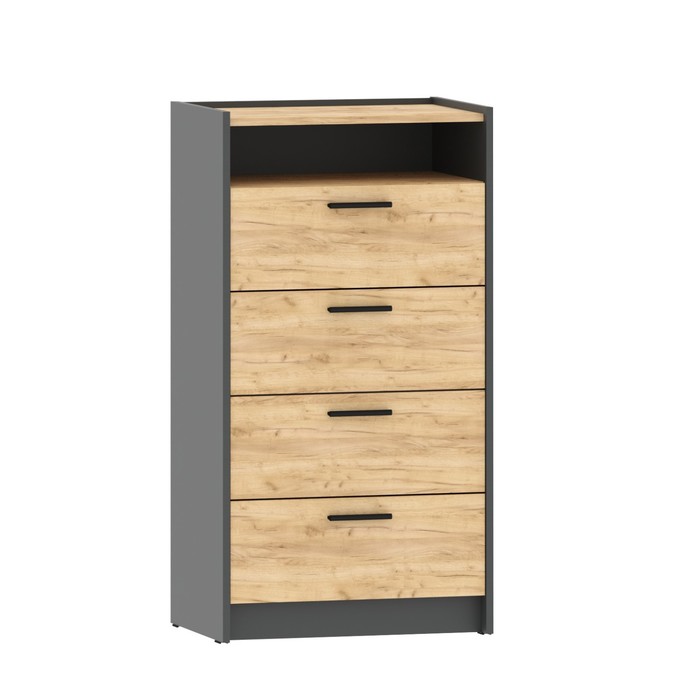 Комод напольный для спальни «Оттавия 011.03», с полкой, 4 ящика, 600×400×1124 мм, цвет антрацит/дуб крафт золотой