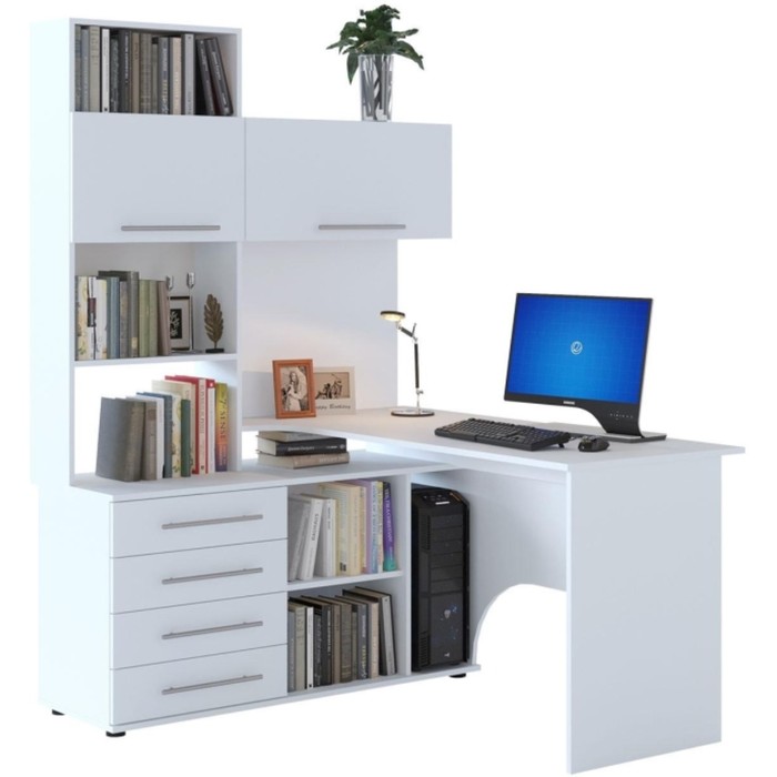 Компьютерный стол КСТ-14Л левый, ЛДСП, белый 123,5x140x182,8 см