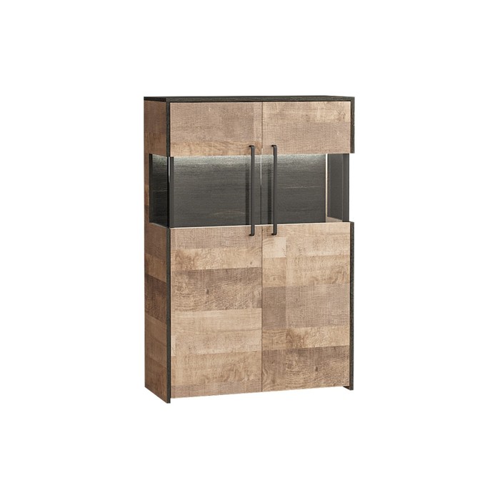 Комод напольный «Трувор 13.306», с витриной, 858×370×1353 мм, цвет дуб гранж песочный/интра