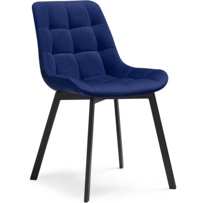 Стул на металлокаркасе Челси металл/велюр, черный/синий 50x60x80 см