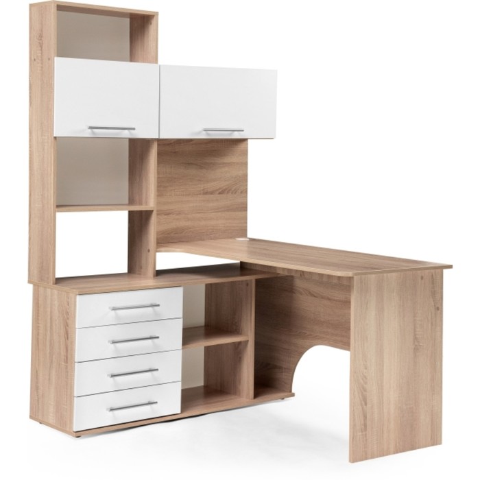Компьютерный стол КСТ-14Л левый, ЛДСП, дуб сонома/белый 123,5x140x182,8 см