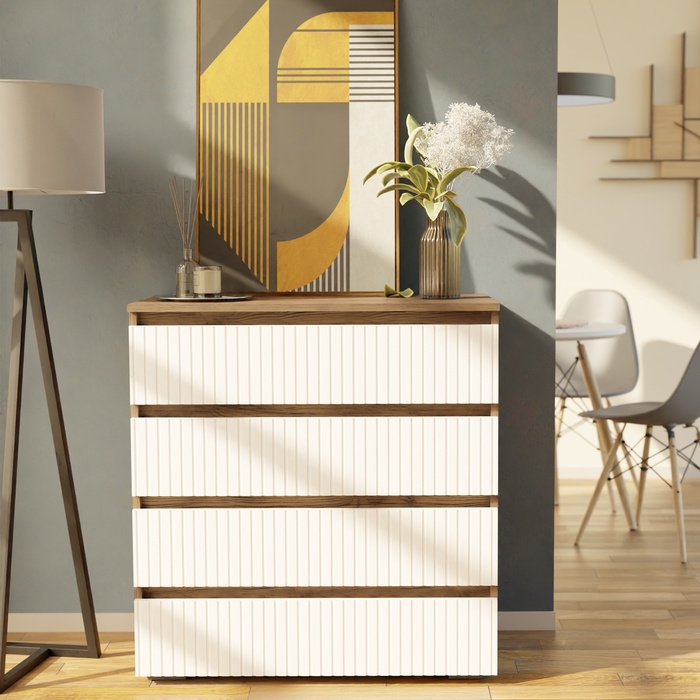 Комод «Ника», 4 ящика, 800×430×820 мм, цвет белый софт МДФ/ дуб вотан