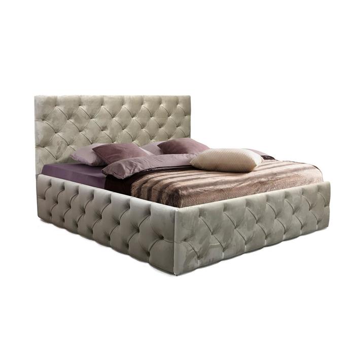 Кровать двуспальная «ФРЕЙМ», с подъёмным механизмом, 1600×2000 мм, велюр, цвет бежевый