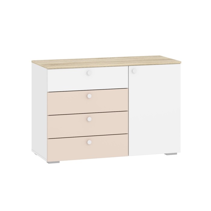 Комод напольный для детской «Банни», 4 ящика, 1 дверца, 464×1120×756 мм, цвет белый/дуб сонома/бисквит МДФ