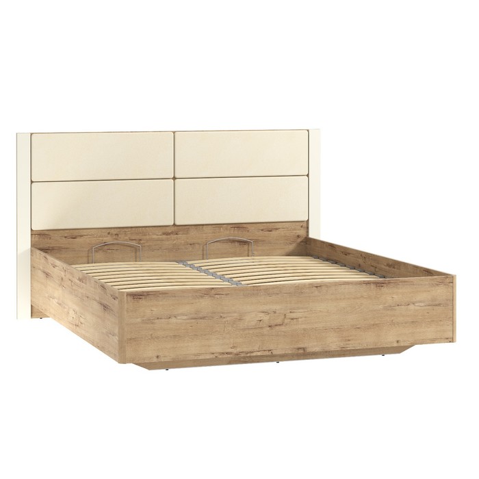 Кровать двуспальная Livorno, с подъёмным механизмом, с основанием, 1800×2000 мм, цвет мягких накладок милк/дуб бунратти