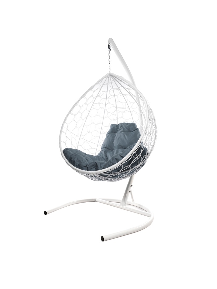 Подвесное кресло КАПЛЯ с ротангом белое, серая подушка, шт