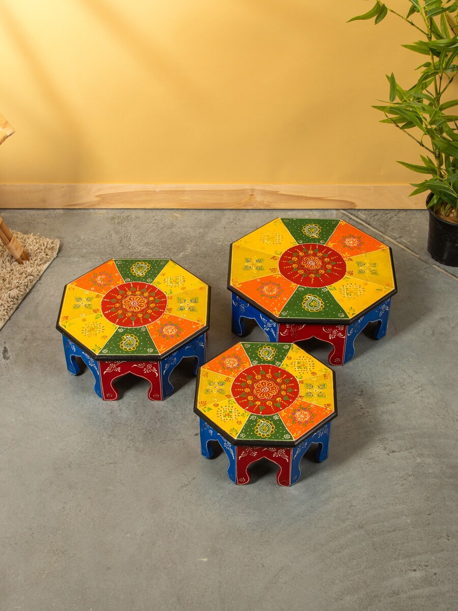 Табурет, 3 шт., 32.5×30×15 см, 37.5×33×15 см, 33.2×42×15.3 см, дерево