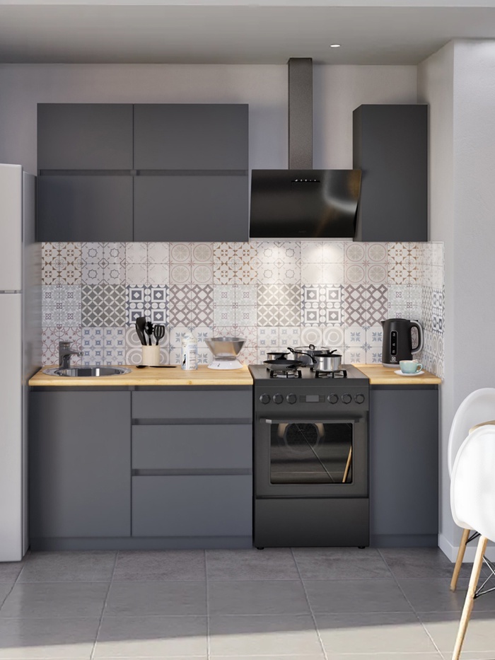 Кухонный гарнитур для маленькой кухни «Мори», 1500×600 мм, цвет графит