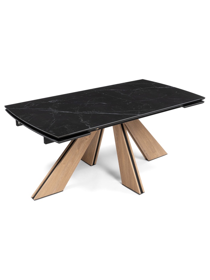 Керамический стол Шаннон 180(240)х90х79 черный мрамор / дуб монтана
