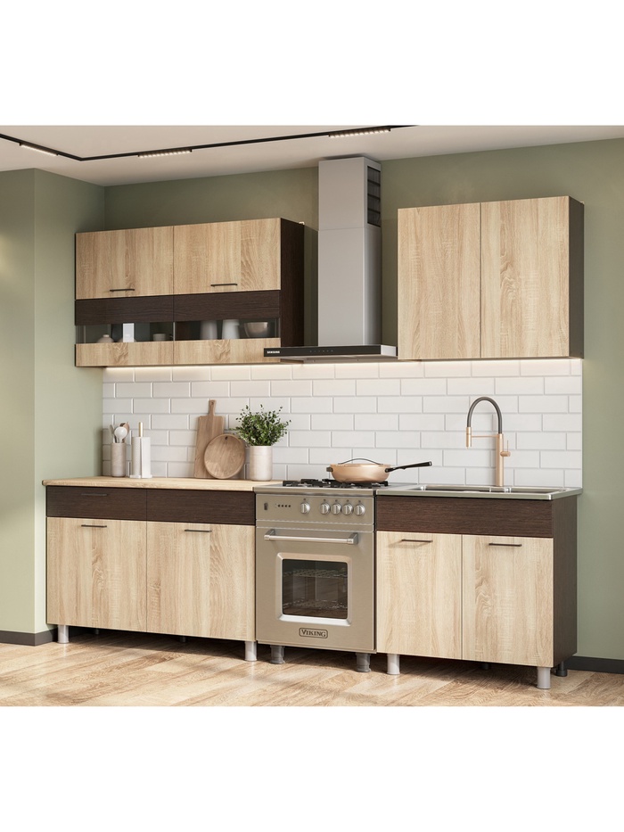 Кухонный гарнитур прямой «Босфор, 2000 мм, цвет венге/сонома/столешница дуб сонома