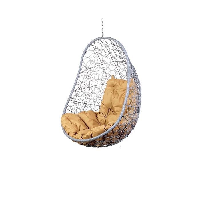 Кресло - кокон Easy, подвесное, с бежевой подушкой, серое