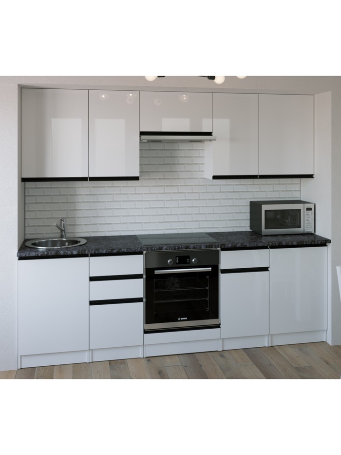 Кухонный гарнитур прямой «Лотос Базис», 2400 мм, цвет белый/чёрный