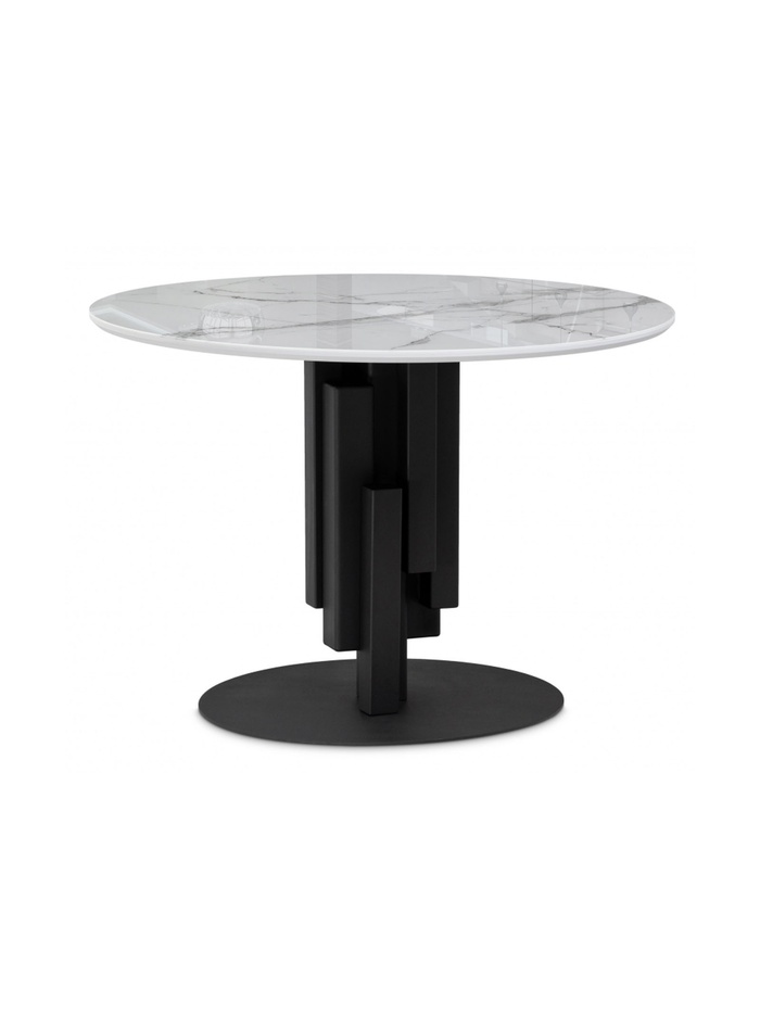 Стеклянный стол Калипсо 110х75 белый мрамор / черный