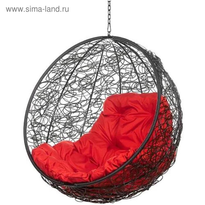 Кресло - кокон «Кокос», подвесное, с красной подушкой, чёрное