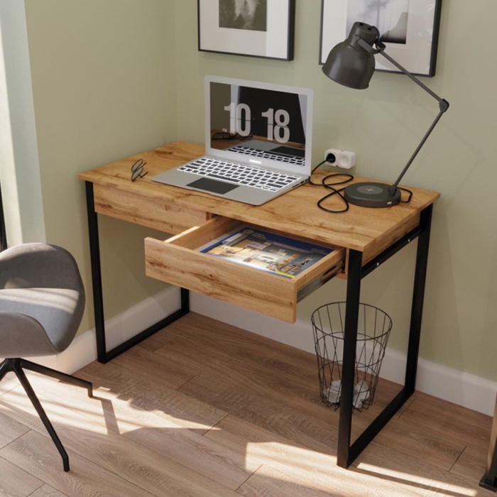 Стол письменный, 1100×550×770 мм, цвет дуб вотан/чёрный муар