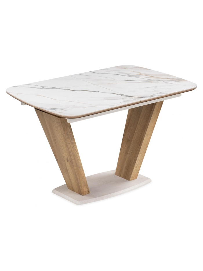 Керамический стол Петир 120(160)х80х75 gilt white / дуб монтана