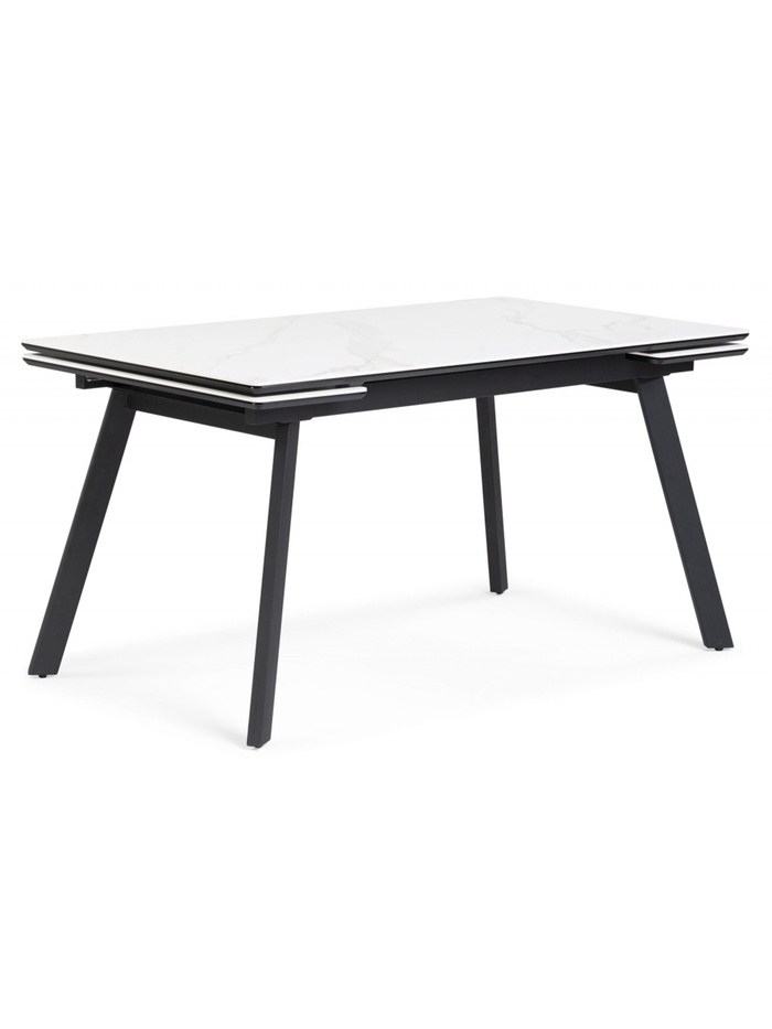 Керамический стол Норман 140(200)х80х75 белый мрамор alpin white / черный
